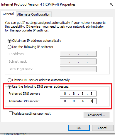 typing the DNS servers